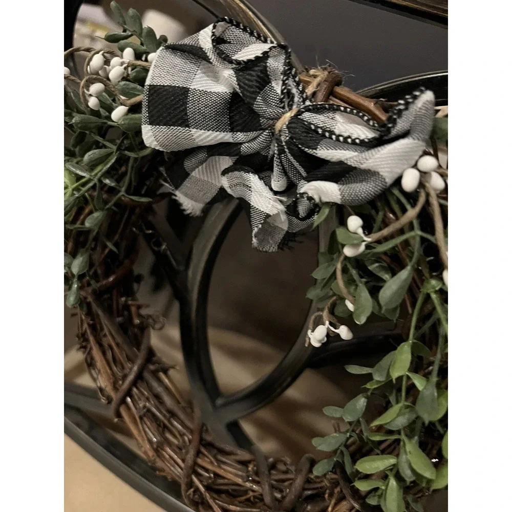 Grapevine Wreath Christmas Pine Buffalo Plaid Bow Holiday Wall Decor 8